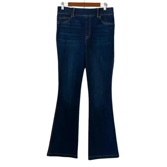 SPANX High Rise Pull-On Flare Midnight Dark Wash Jeans Size L - Picture 1 of 16